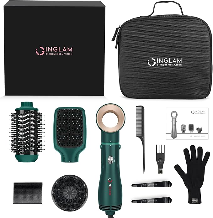 IG INGLAM Hair Dryer Brush, 4-in-1 Detachable Blow Dryer Brush, Ionic Diffuser