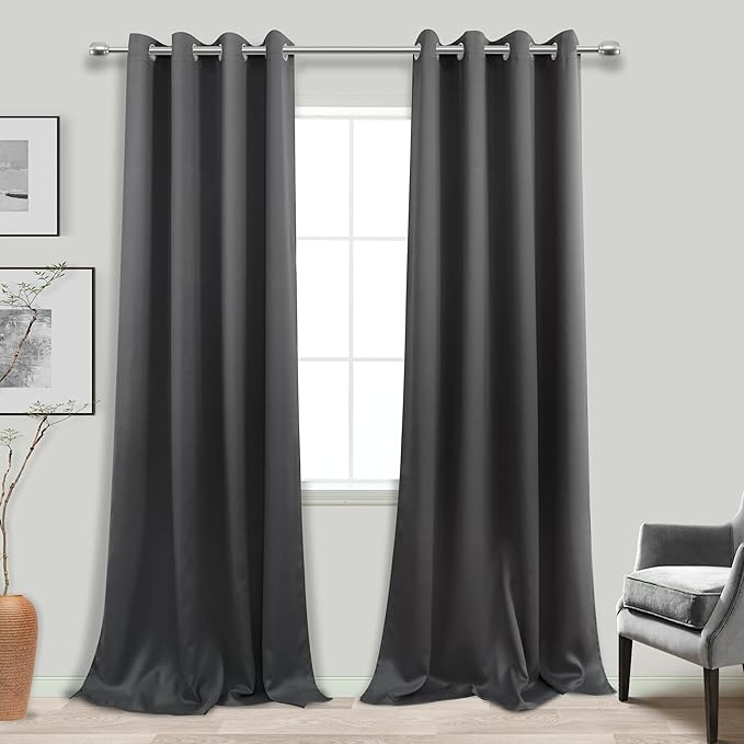 KOUFALL Extra Long Curtains 105 Inch, Dark Grey