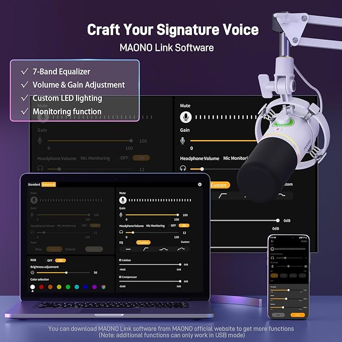 MAONO XLR/USB Dynamic Microphone Kit, RGB Podcast Mic