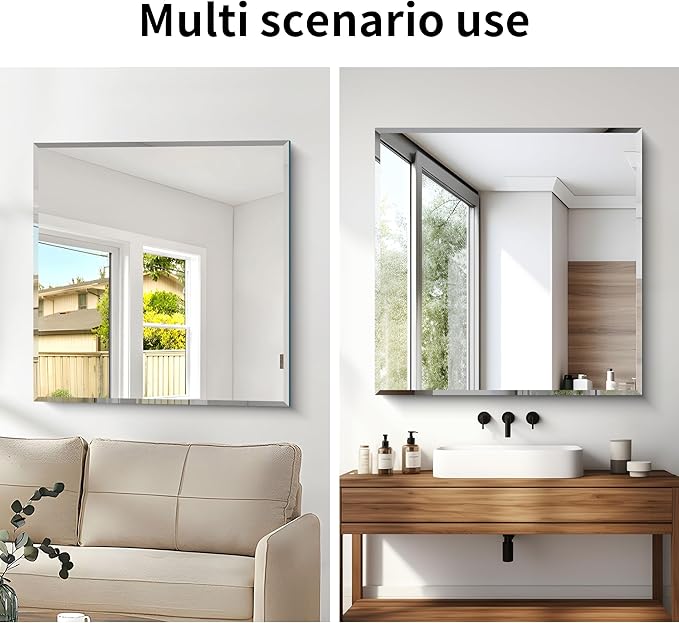 CILIBER Beveled Mirror, 36x36 inch Square Bathroom Mirrors