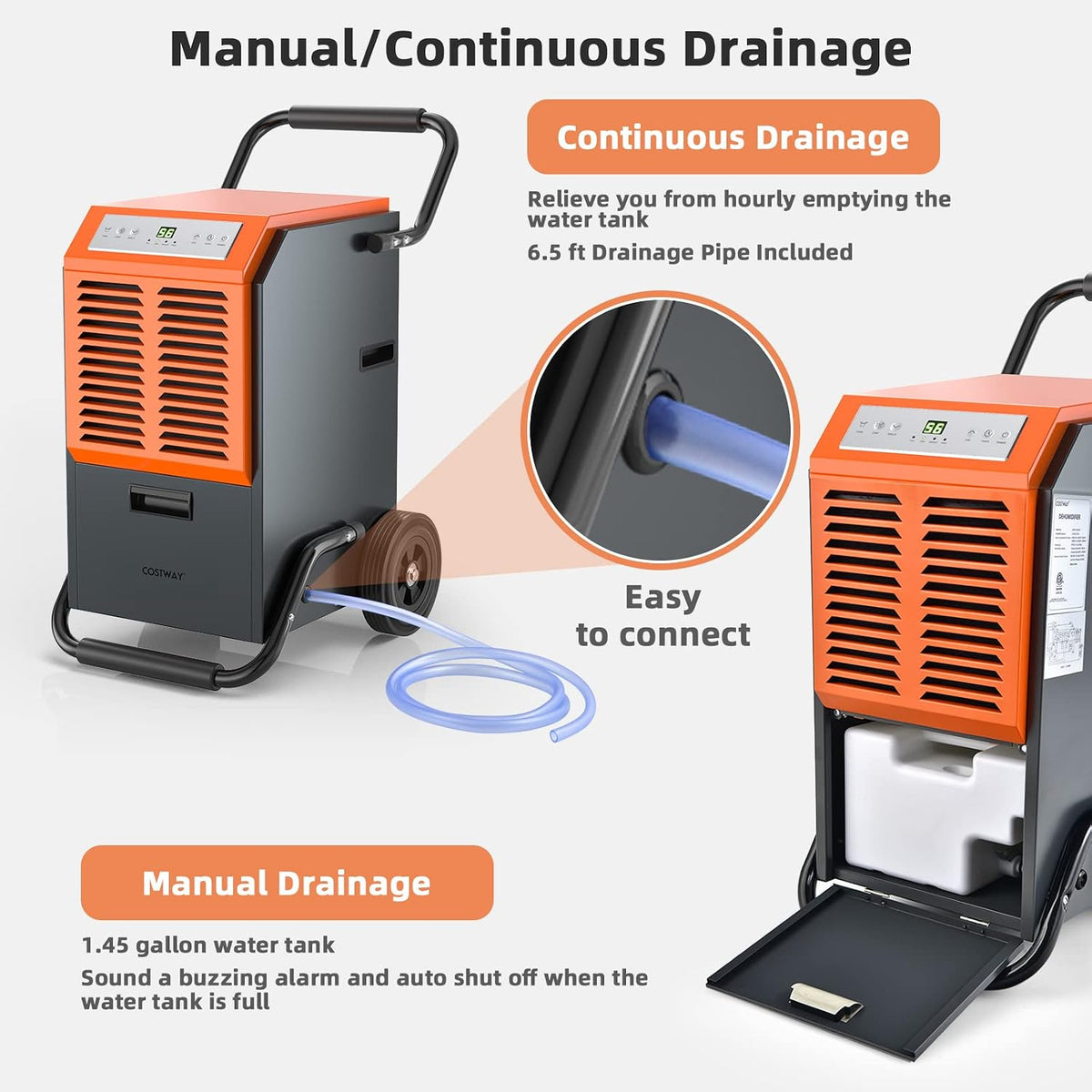 COSTWAY 163 Pints Commercial Dehumidifier (Orange)