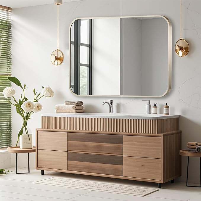 30x36 Inch Brushed Nickel Bathroom Mirror, Framed Rectangle Mirror