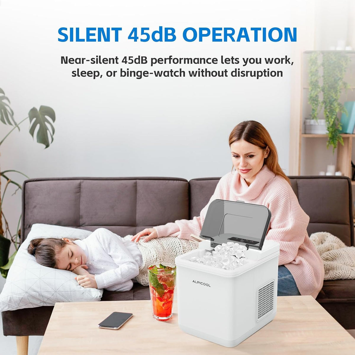Alpicool Countertop Bullet Ice Maker, Ice Machine 9 Cubes in 8 Mins, Portable