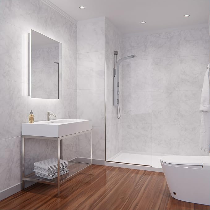 ANZZI 74 X 34 Inch Frameless Fixed Glass Shower Screen Shower Door in Brushed