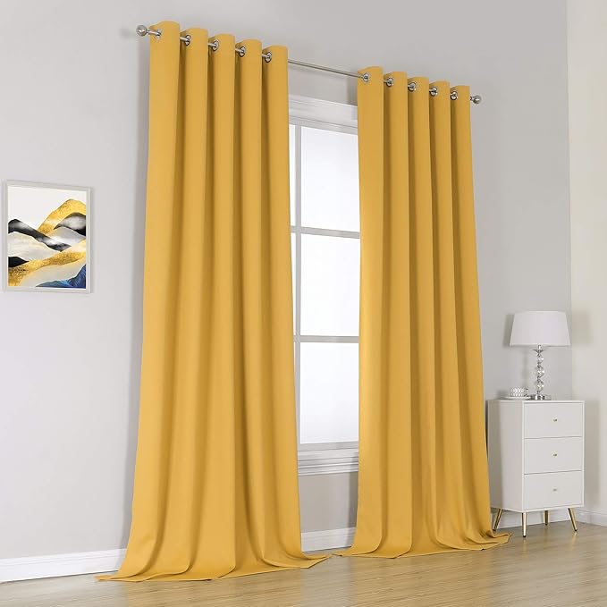 DUALIFE Yellow Curtains 108 Inches Long 2 Panels Blackout Curtain Panels