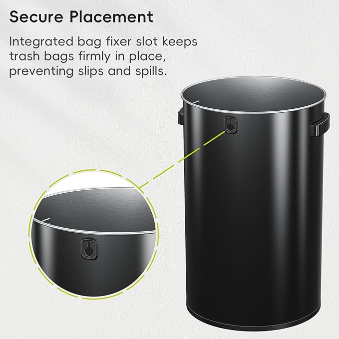 EKO 16-Gallon Round Black Stainless Steel Open Top Trash Can, Large Commercial