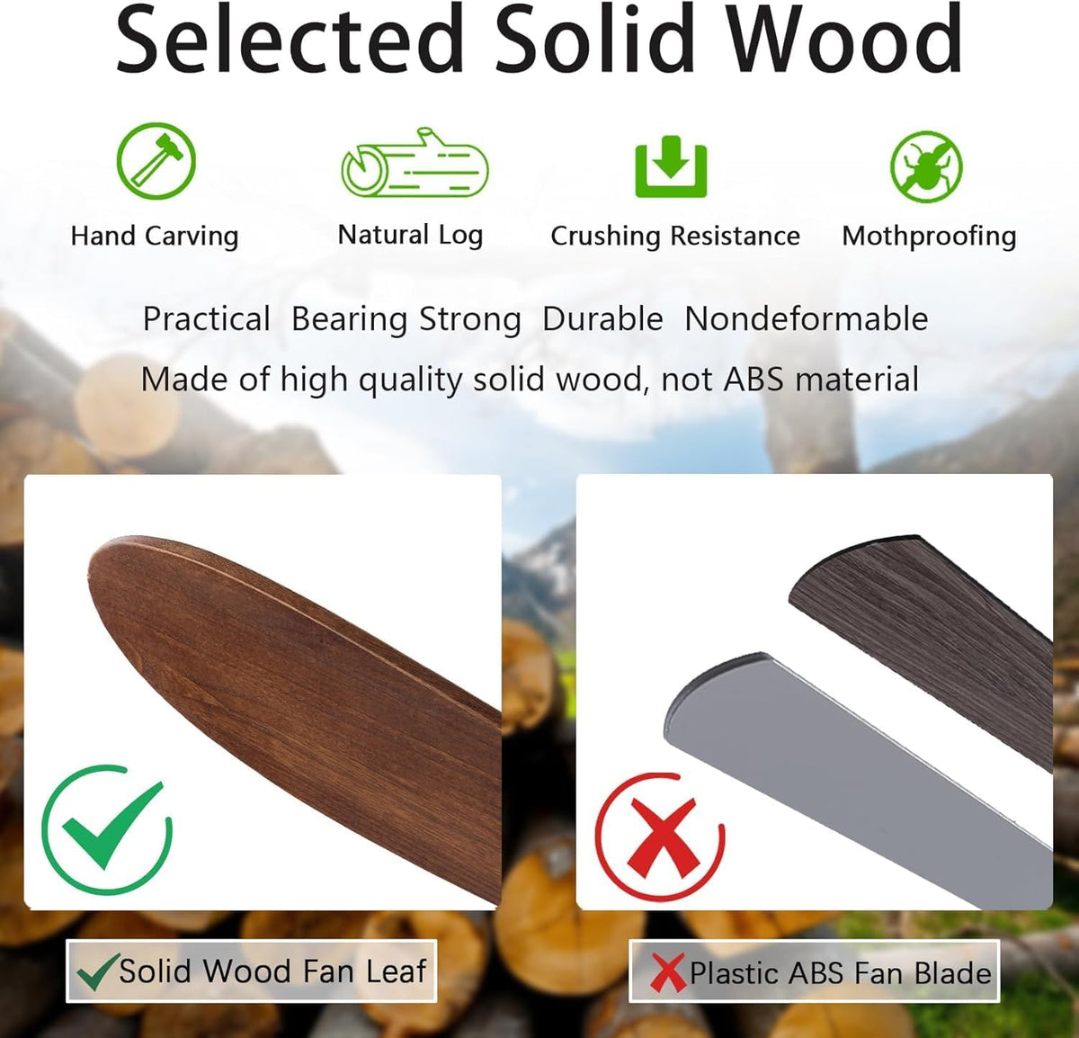 QUTWOB New Ceiling Fan With Light (Black+Dark Walnut, 52 inch, With Light)