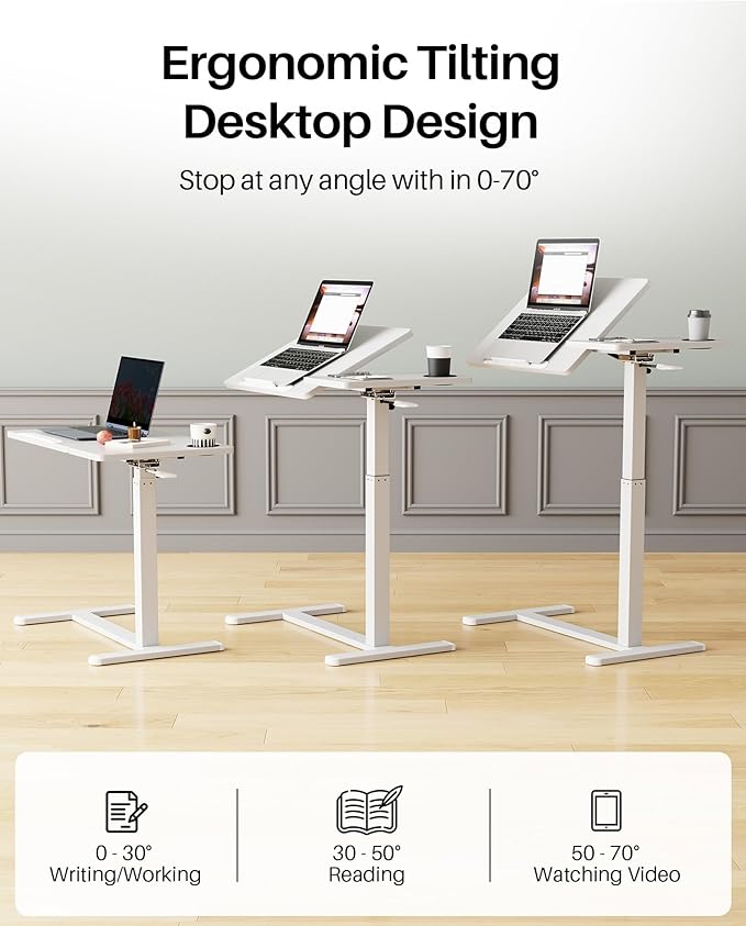 Overbed Table with Wheels, Pneumatic Height Adjustable Overbed Bedside Table