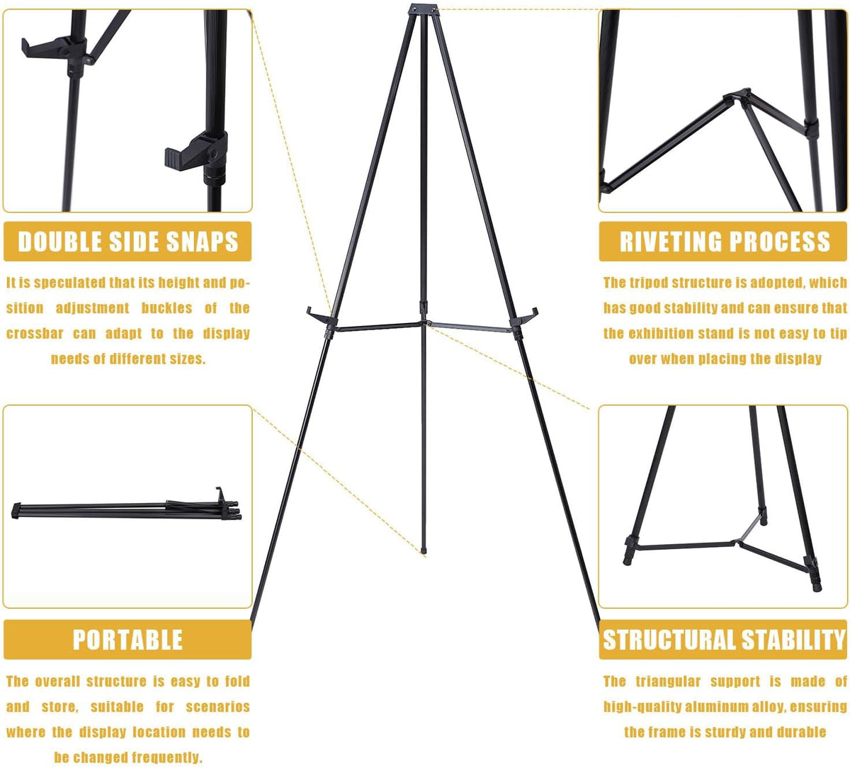 MXG Professional Aluminum Black Easel Display Stand for Painting, Signs