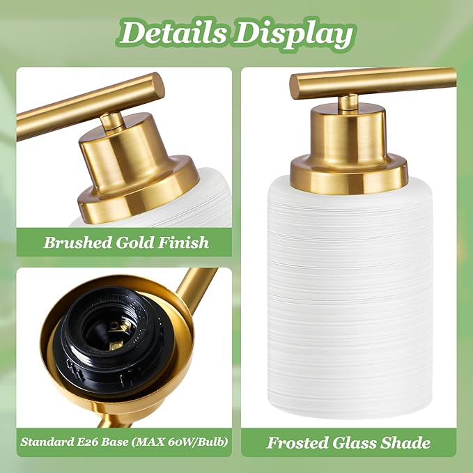 Guliaofo 4-Light Vanity Lights, Brushed Gold Bathroom Light Fixture