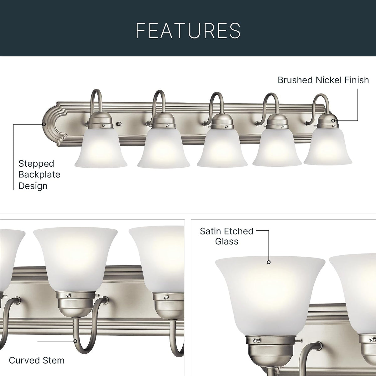 Kichler 4-Light Bathroom Vanity Light, Brushed Nickel
