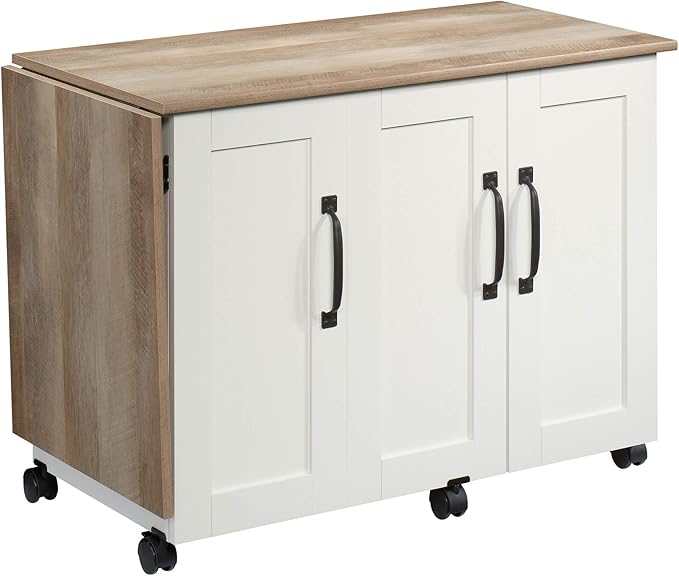 Sauder Miscellaneous Storage Sewing Cart, Drop-Leaf Craft Table, Sewing Table