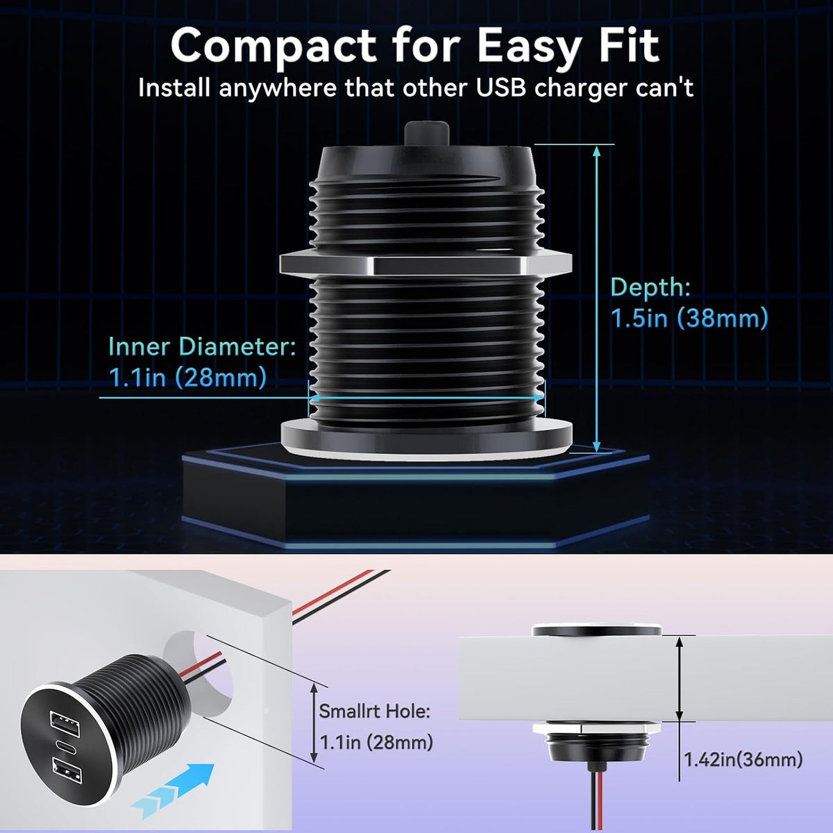 4PCS 72W RV USB Outlet All-Aluminum 12V/24V 3 Ports Recessed Mount