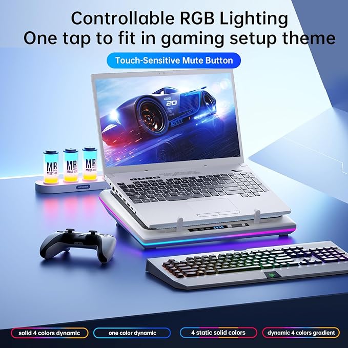 llano RGB Laptop Cooling Pad, Powerful Turbofan, Quiet Cooling, Touch Control