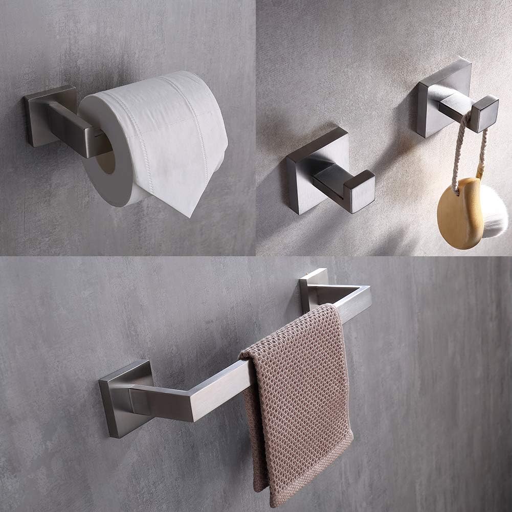 TASTOS 3-Piece Bathroom Hardware Set Brushed Nickel Wall Mounted Bathroom Acc...