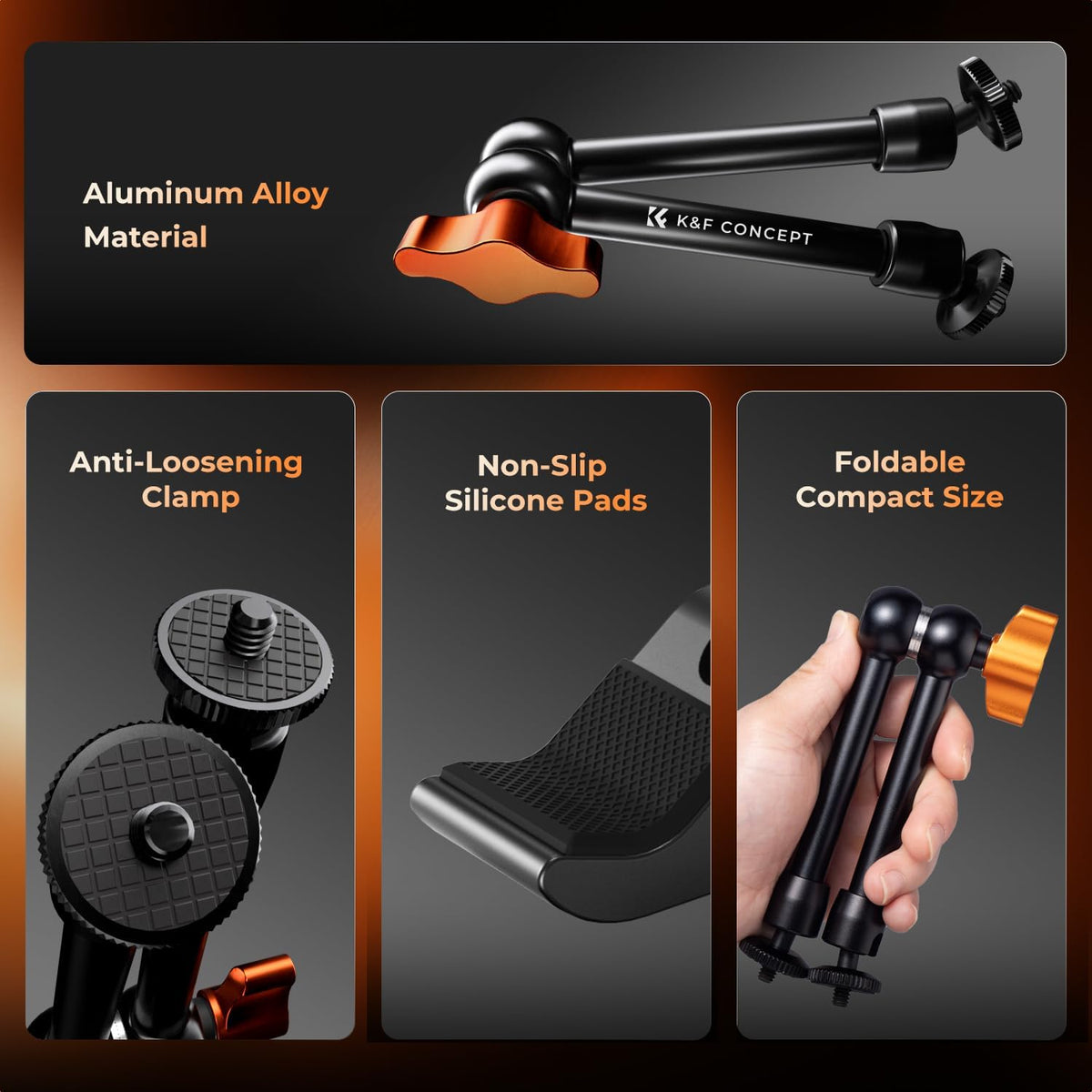 K&F CONCEPT 9.8" Magic Arm Clamp Kit with 1/4" & 3/8" ...