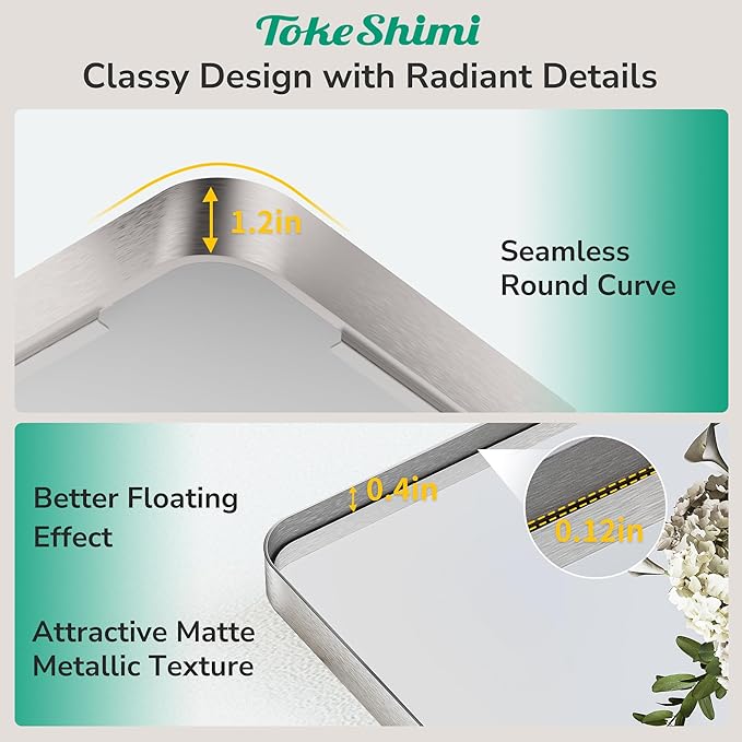 TokeShimi 24x32 Brushed Nickel Bathroom Mirror, Vanity Mirror