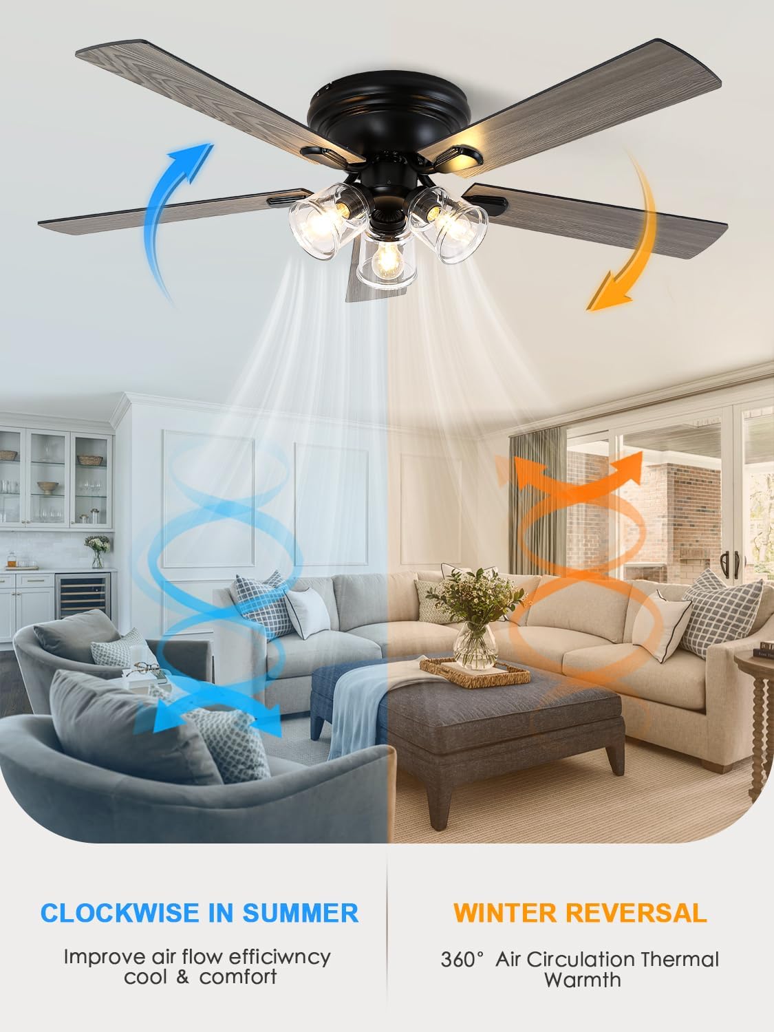 52 Inch Vintage Ceiling Fan with Light and Remote Control
