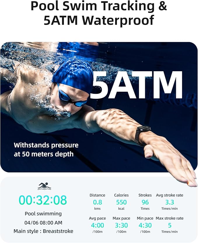 Parsonver Smart Watch for Swimming, 5ATM Waterproof Watch for Pool & Open...
