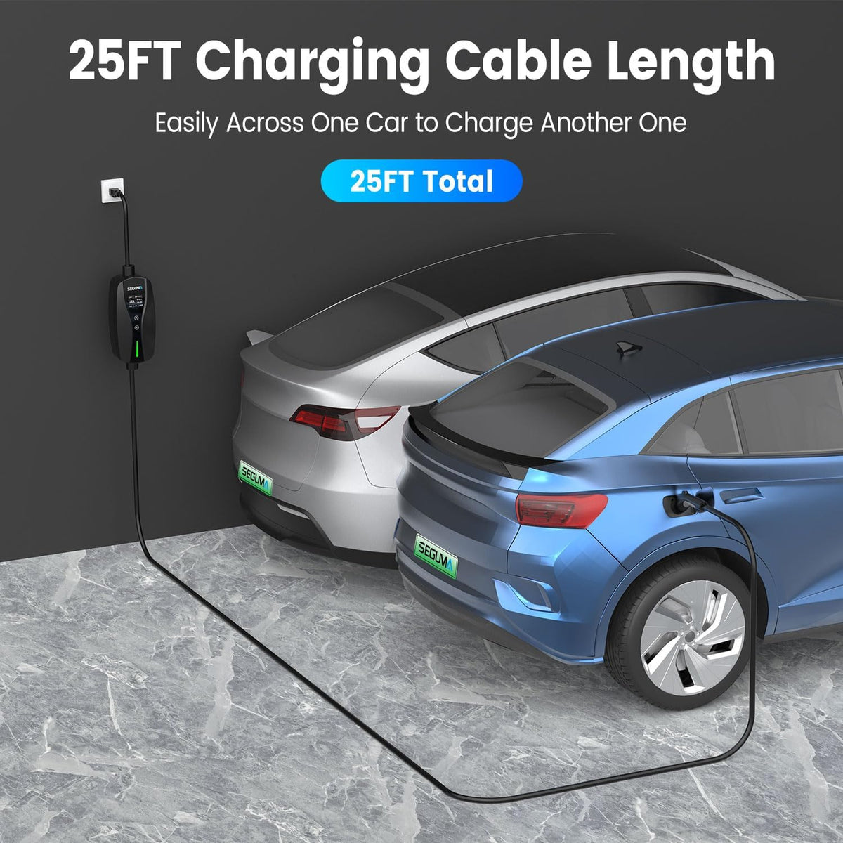 SEGUMA Level 1/2 EV Charger, 16Amp Adjustable Current for J1772 BEVs/PHEVs
