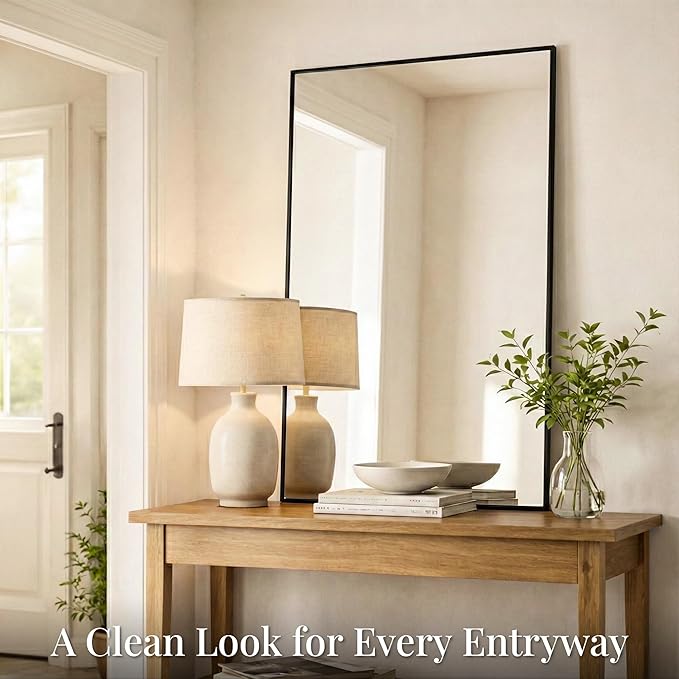 48''x30'' Black Bathroom Mirror, Large Metal Framed Vanity Mi...