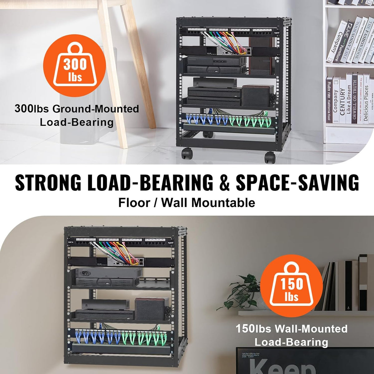 VEVOR 12U Open Frame Server Rack, 23-40 in Adjustable Depth, Free Standing or...