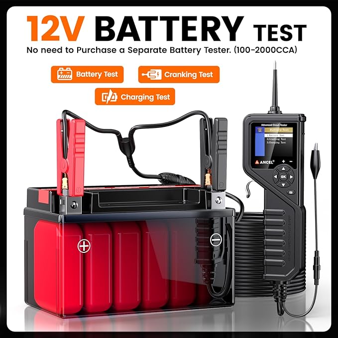 ANCEL PB600 Power Circuit Probe Tester and Battery Tester, 12V 24V Automotive