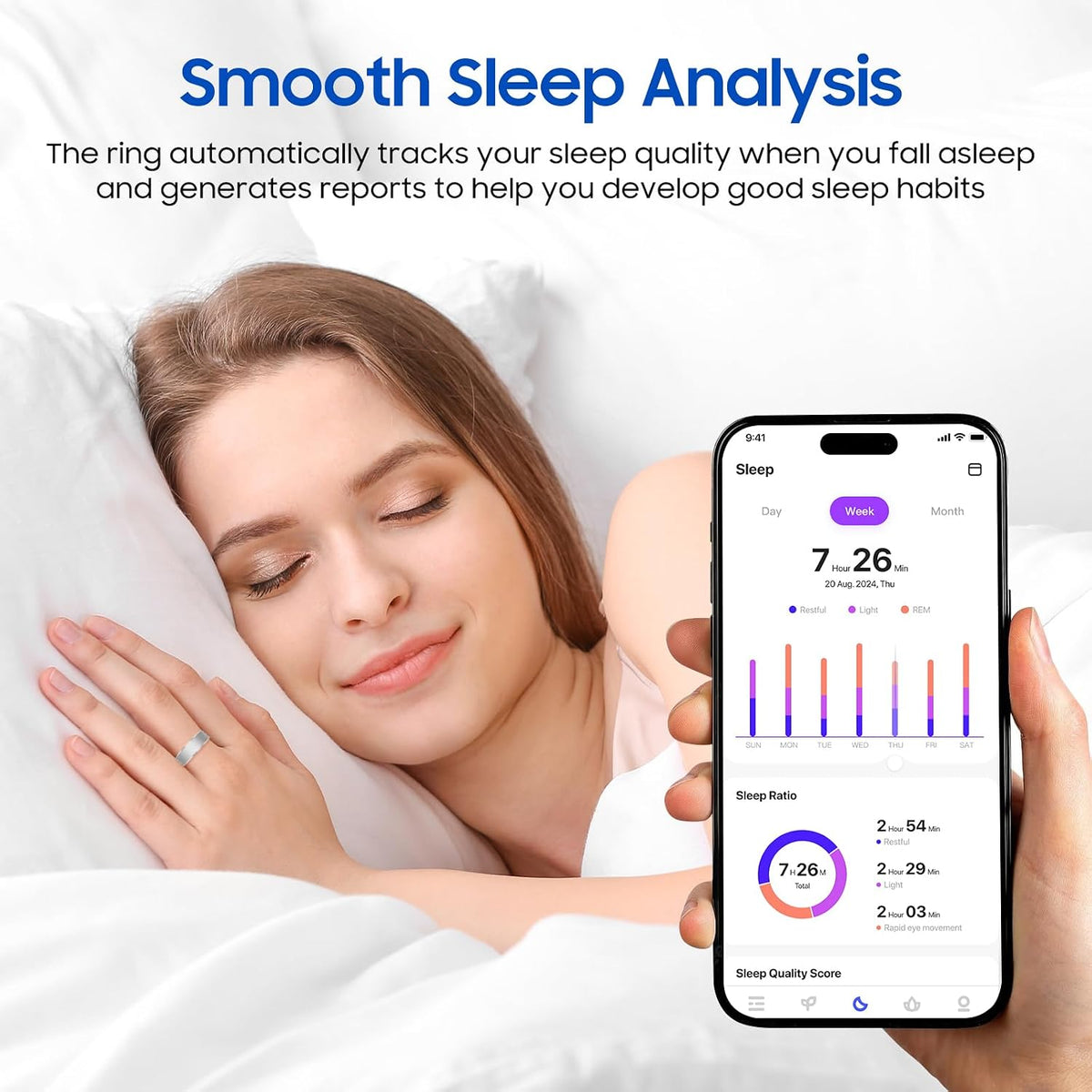 Smart Health Ring, Featuring Stress and Sleep Monitoring Functions, Compatibl...