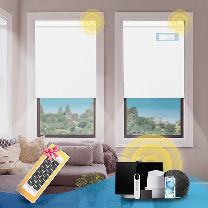 DENFOON Motorized Blinds with Remote, Thermal Electric Blinds【Solar Panel】