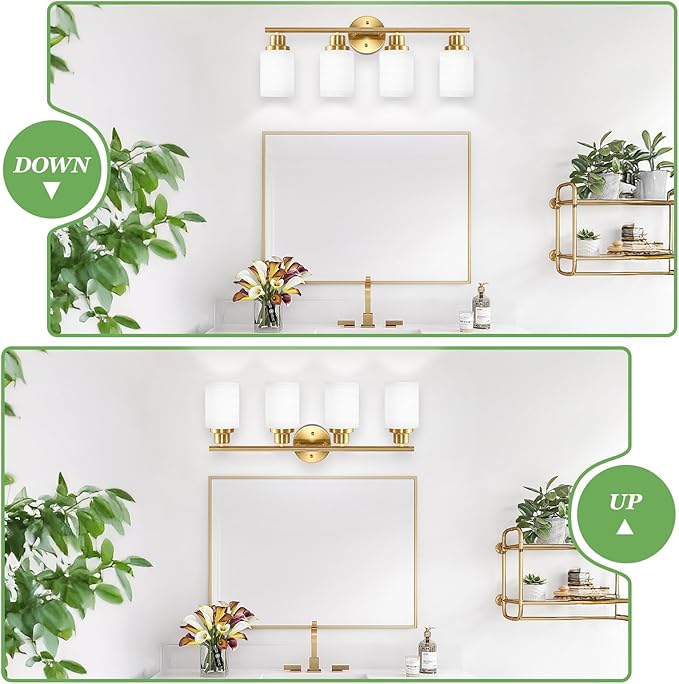 Guliaofo 4-Light Vanity Lights, Brushed Gold Bathroom Light Fixture