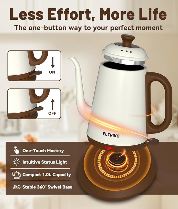 Gooseneck Electric Kettle, 1L Water Boiler, Pour Over Coffee & Tea, 1000W...