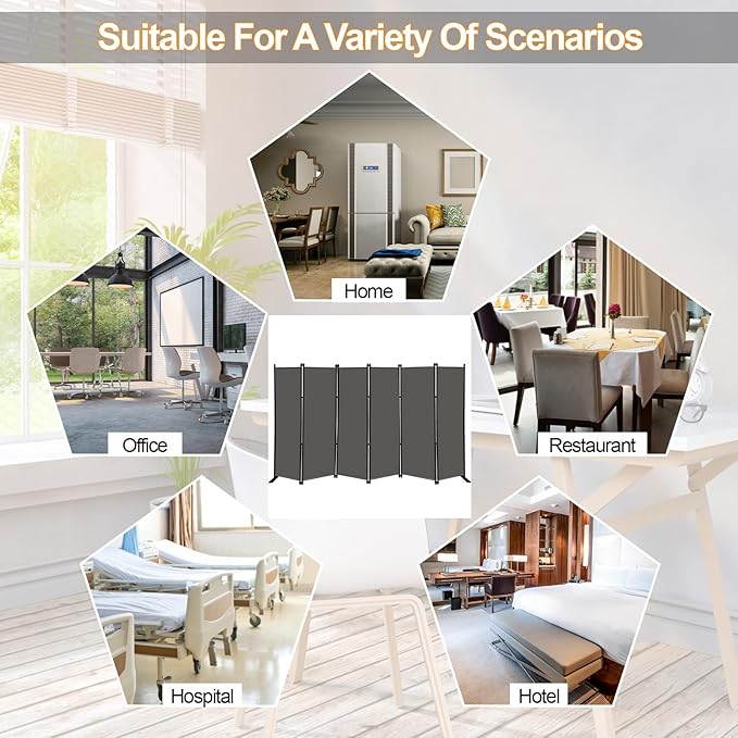 MAYOLIAH 6 Panel Folding Privacy Screen 9ft Wide, 6ft Tall Partition Room