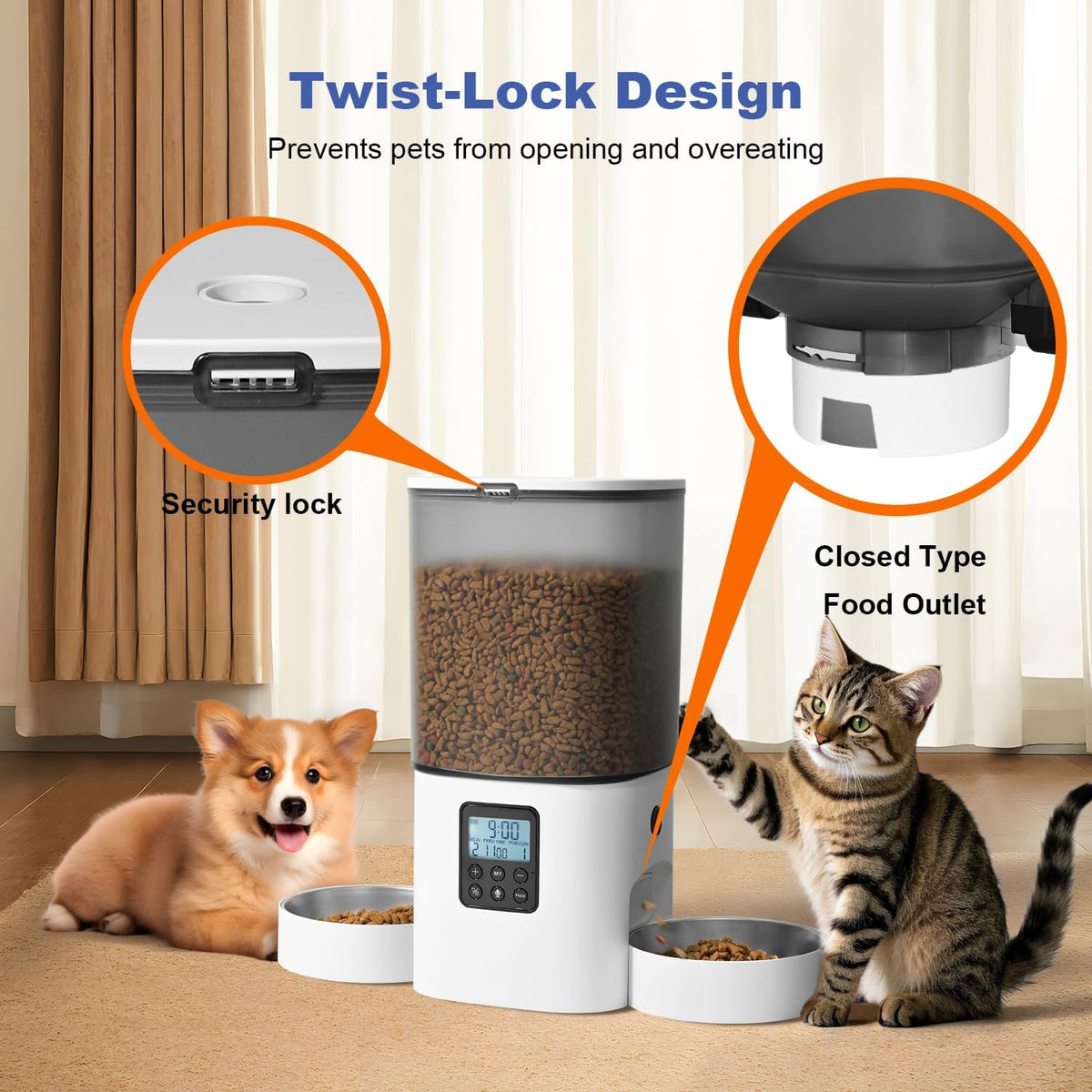 6L Automatic Cat Feeder, 2 Pets Timed Cat Dry Food Dispenser