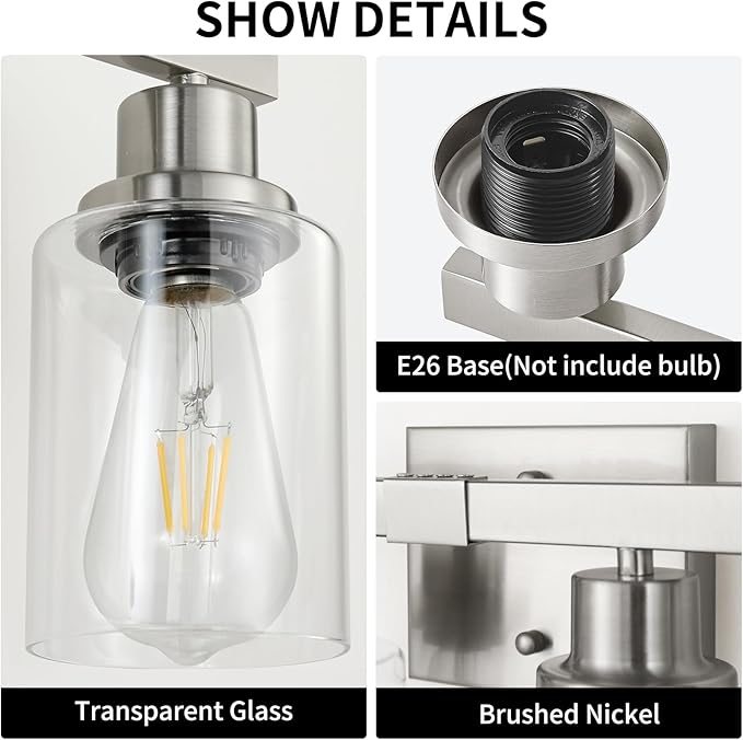 DIKAIDA Bathroom Vanity Light, 4-Light Nickel Modern Matte Wall Sconce Lighting