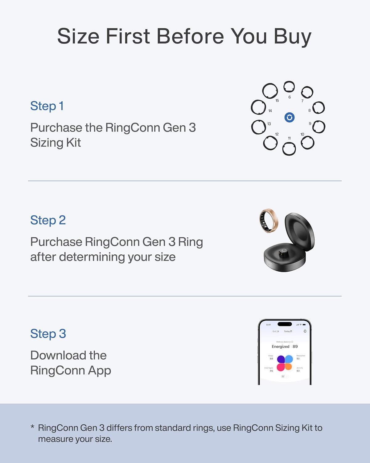 RingConn Gen 3 Smart Ring - Vascular Trends(Size 10, Future Silver)