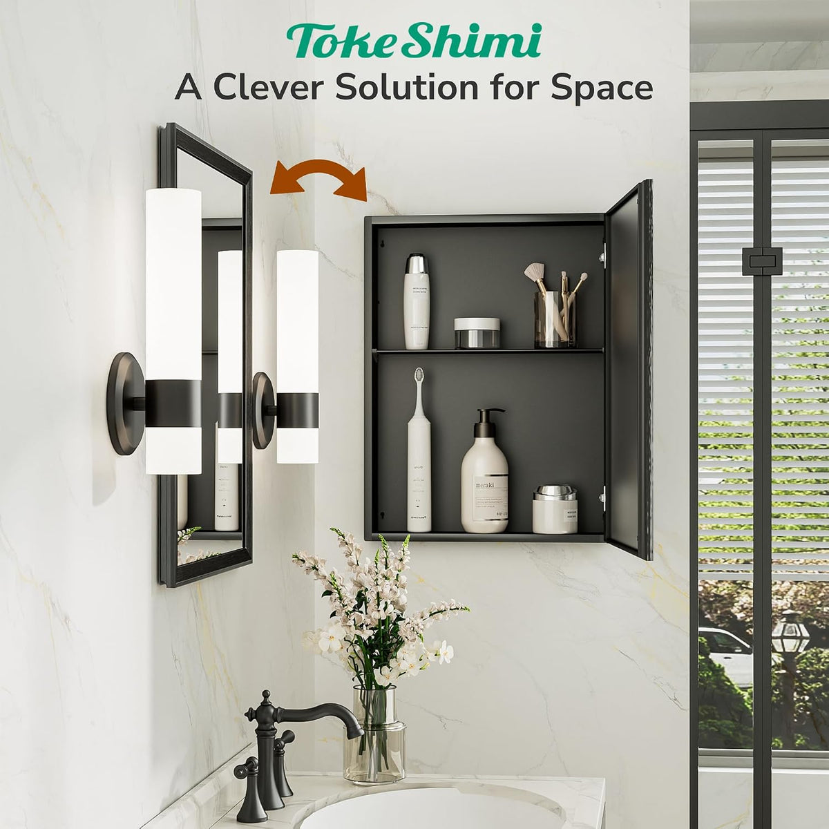 TokeShimi 14 x 18 Recessed Medicine Cabinet, Assembly Required, Black Bathroo...