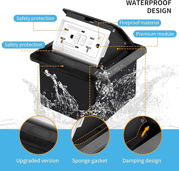 Vagueior Recessed Floor Electrical Outlet Kit, Waterproof Electrical Outlet (...
