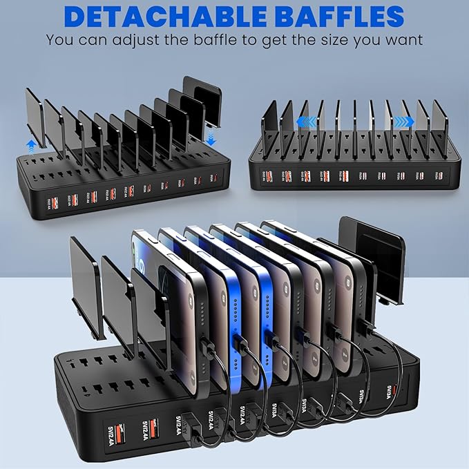 RISWOJOR Charging Station for Multiple Devices, 100W 10 Ports Charging Dock