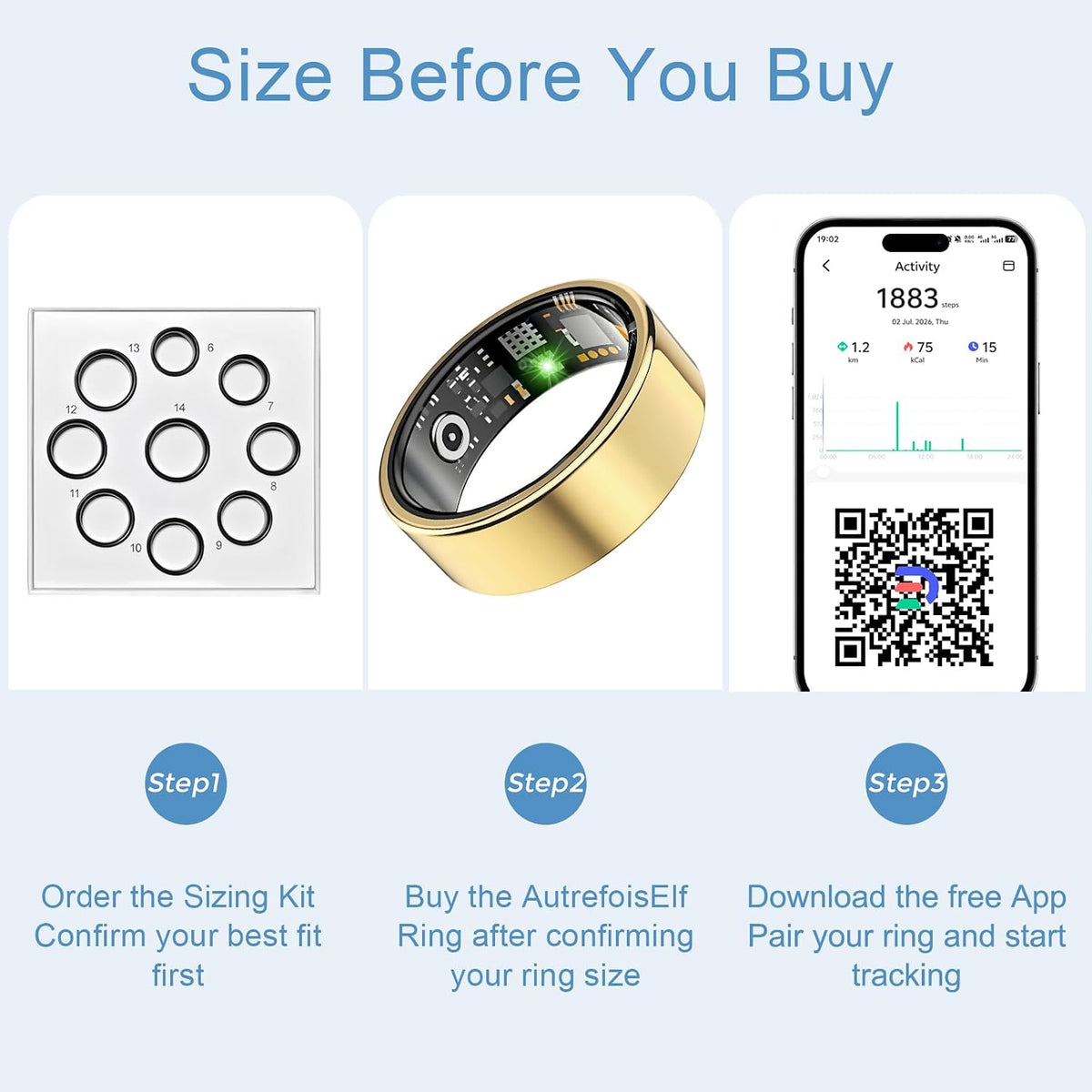 Smart Ring for Women Men, Fitness Ring without Subscription, Gold,9