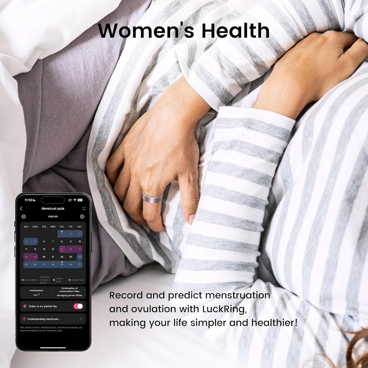 Smart Ring for Women & Men, IP68 Health Fitness Tracker (Black, 6)