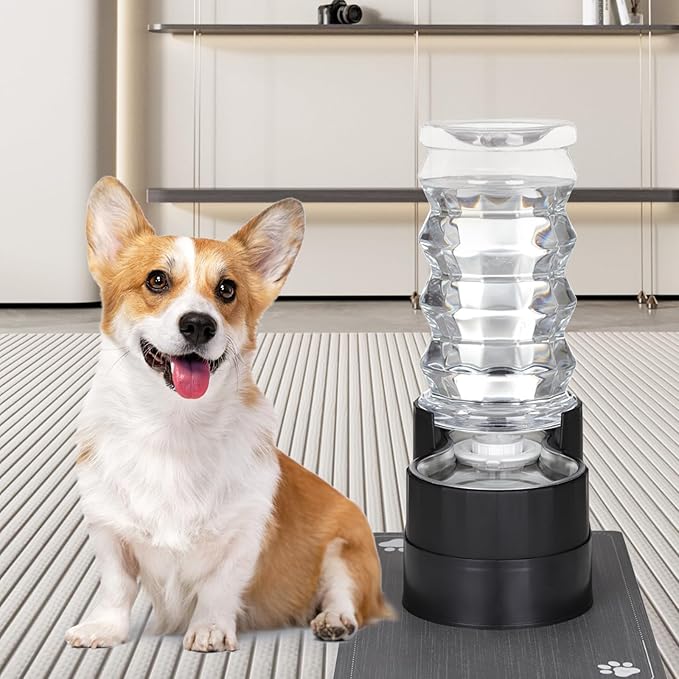 RIZZARI Large Water Dispenser for Dogs: 8L Raised Black Auto-Refill Stainless