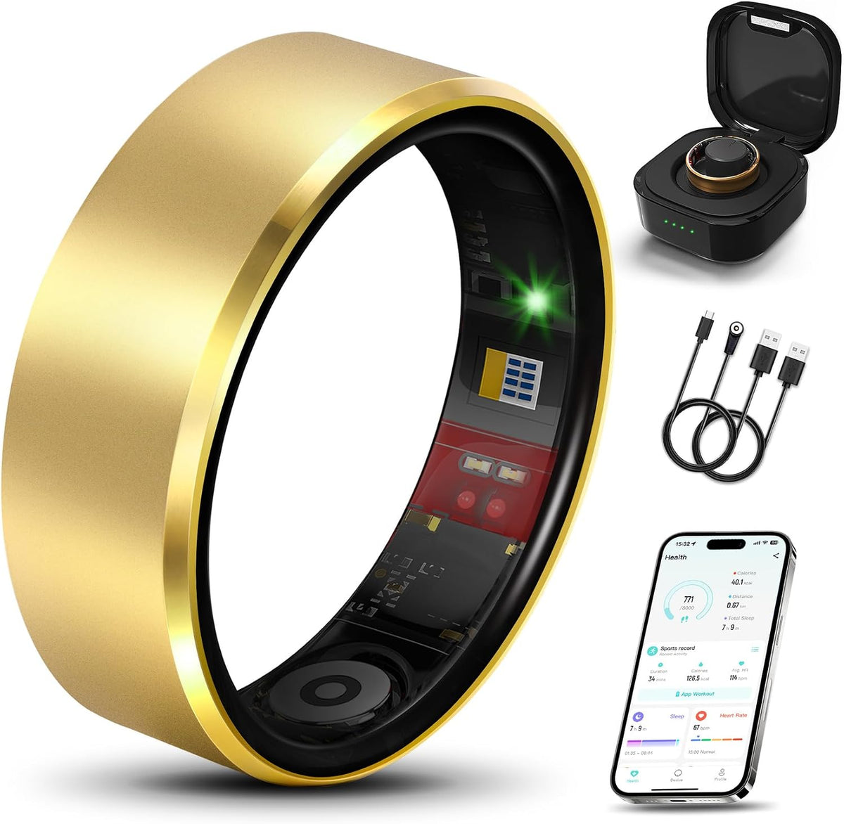 Smart Health Ring Fitness Tracker for Men Women, New Gold 8