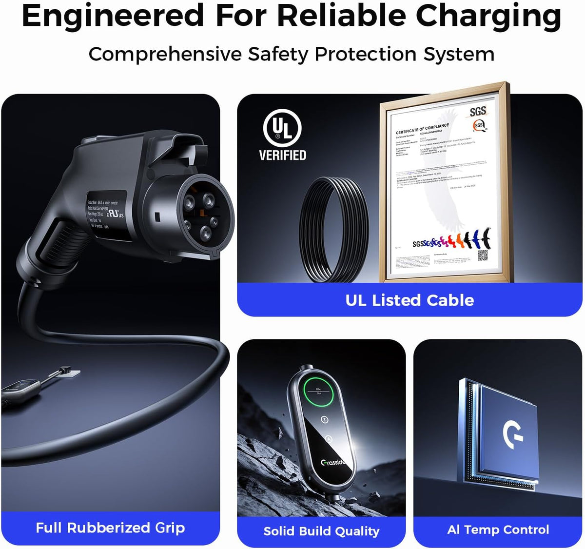 2026 New Level 1&2 EV Charger, 8-16Amp, 25FT Cord, J1772 EV/PHEVs