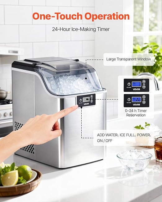 VEVOR Countertop Ice Maker, 44 lbs per Day, Self-Cleaning Portable Machine