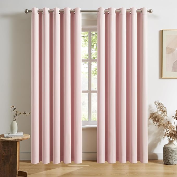 DUALIFE Blackout Curtains Baby Pink 90 Inch Length