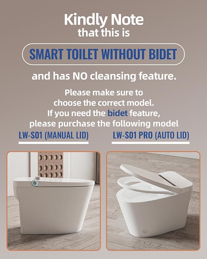 Luoware Smart Toilet Lite without Bidet, One Piece Elongated Modern Toilet