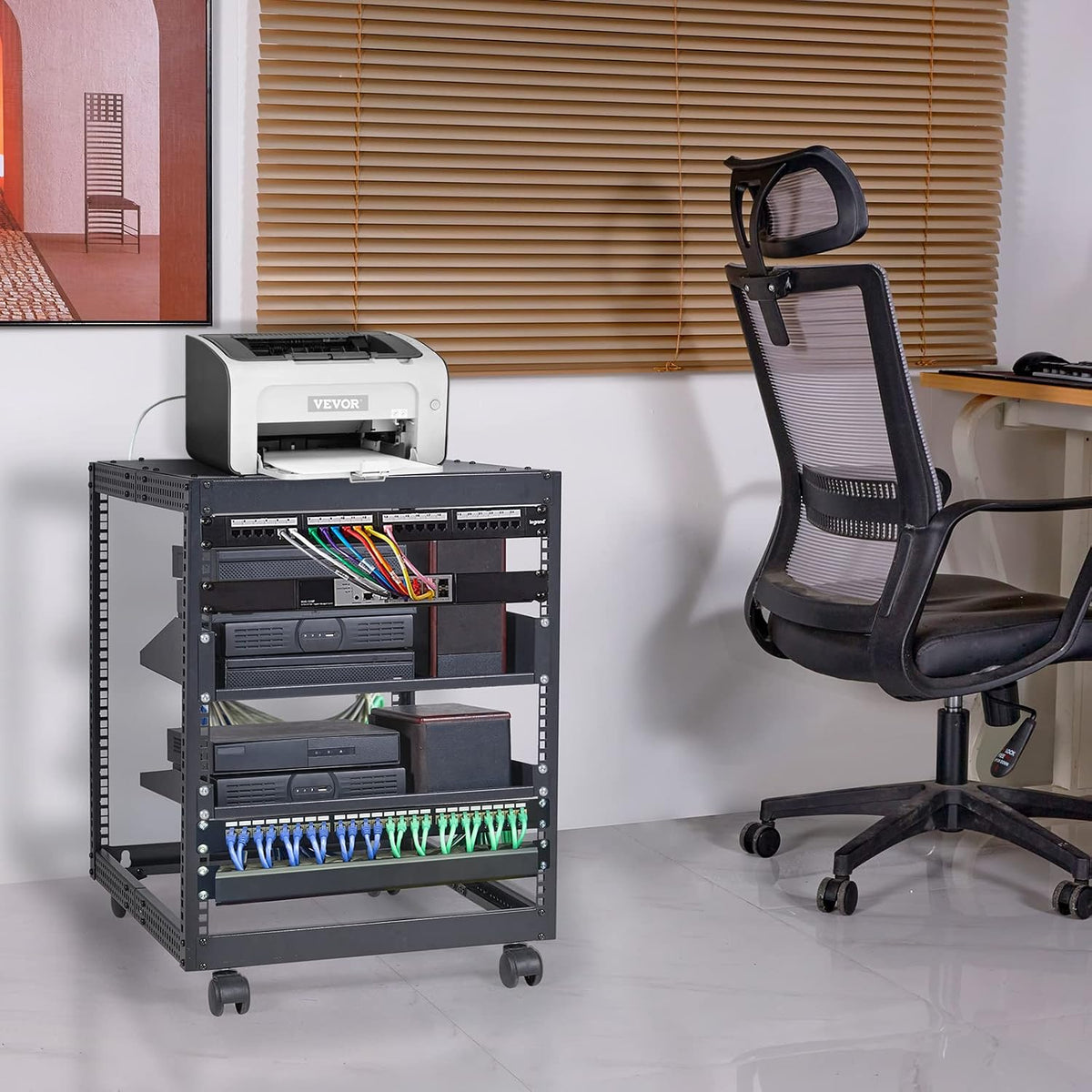 VEVOR 12U Open Frame Server Rack, 23-40 in Adjustable Depth, Free Standing or...