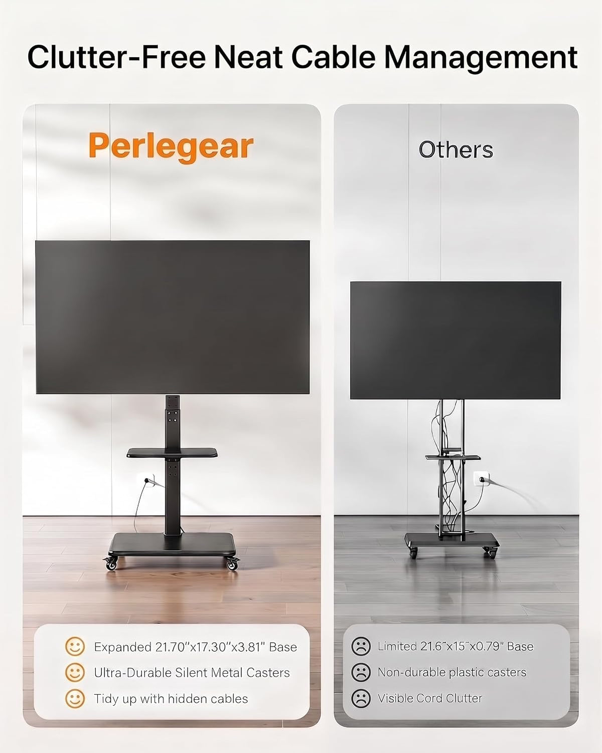 Perlegear Mobile TV Stand with Power Outlet, Tilt & Swivel Rolling TV Sta...