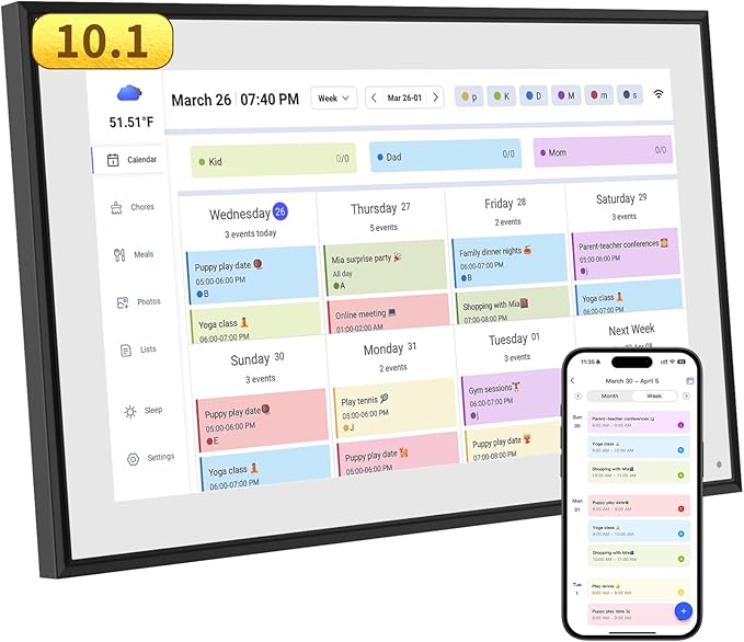 10.1 Inch Smart Digital Calendar & Chore Chart Full HD Touchscreen Displa...