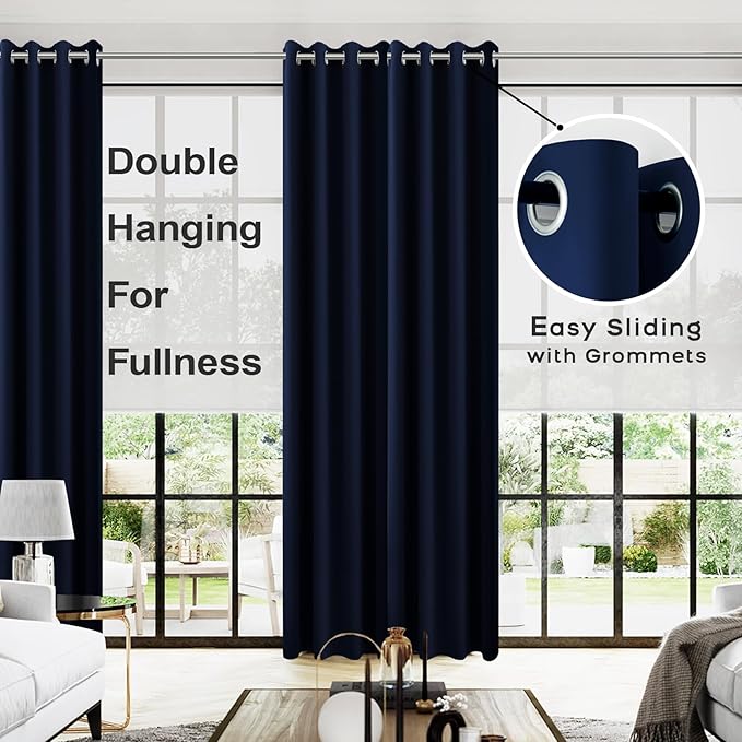 KOUFALL Navy Blue Curtains 102 Inches Long